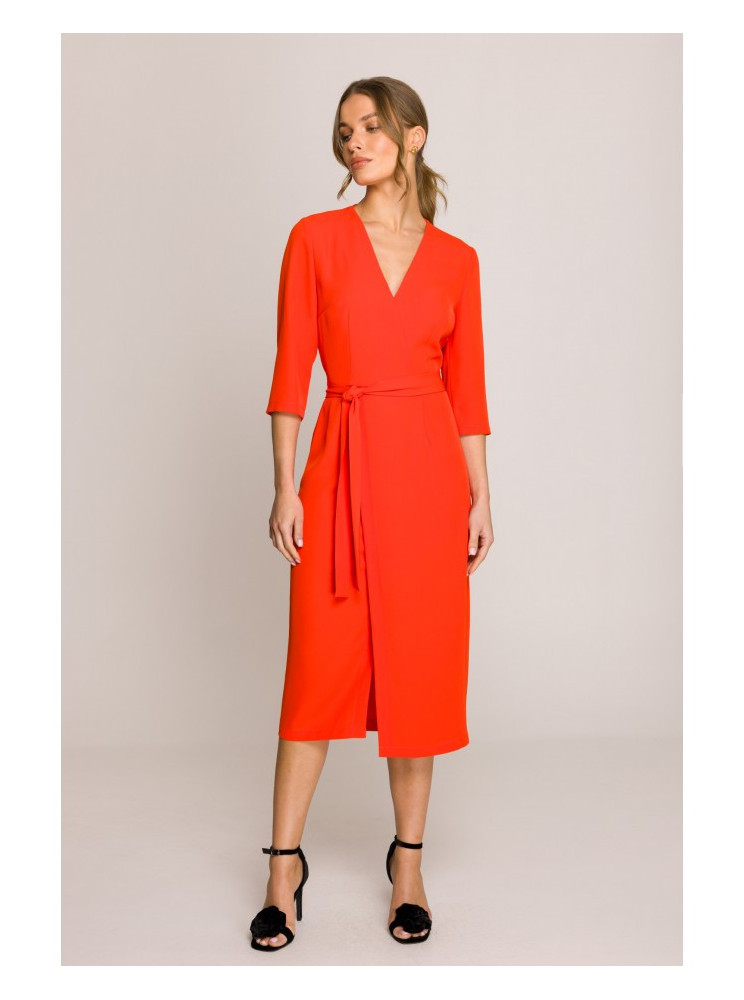 S396 Siaučiama midi ilgio suknelė - koralinė