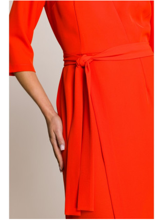 S396 Midi ilgio suknelė su klostėmis - koralinė
