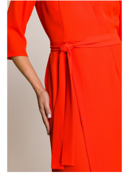 S396 Midi ilgio suknelė su klostėmis - koralinė
