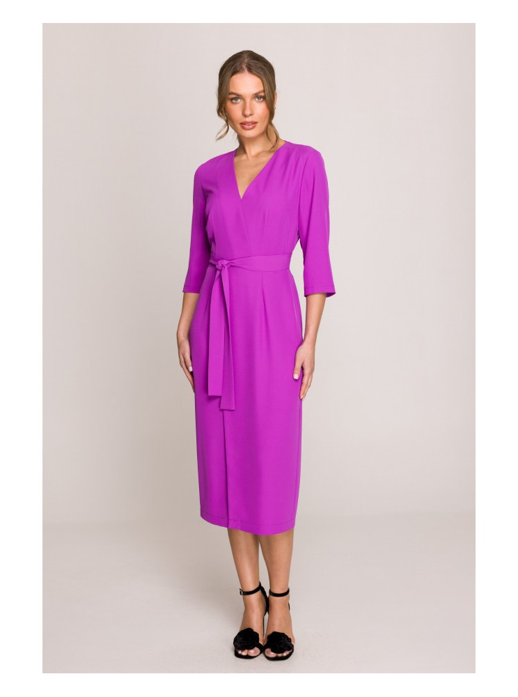 S396 Vidutinio ilgio suknelė su klostėmis - levandų