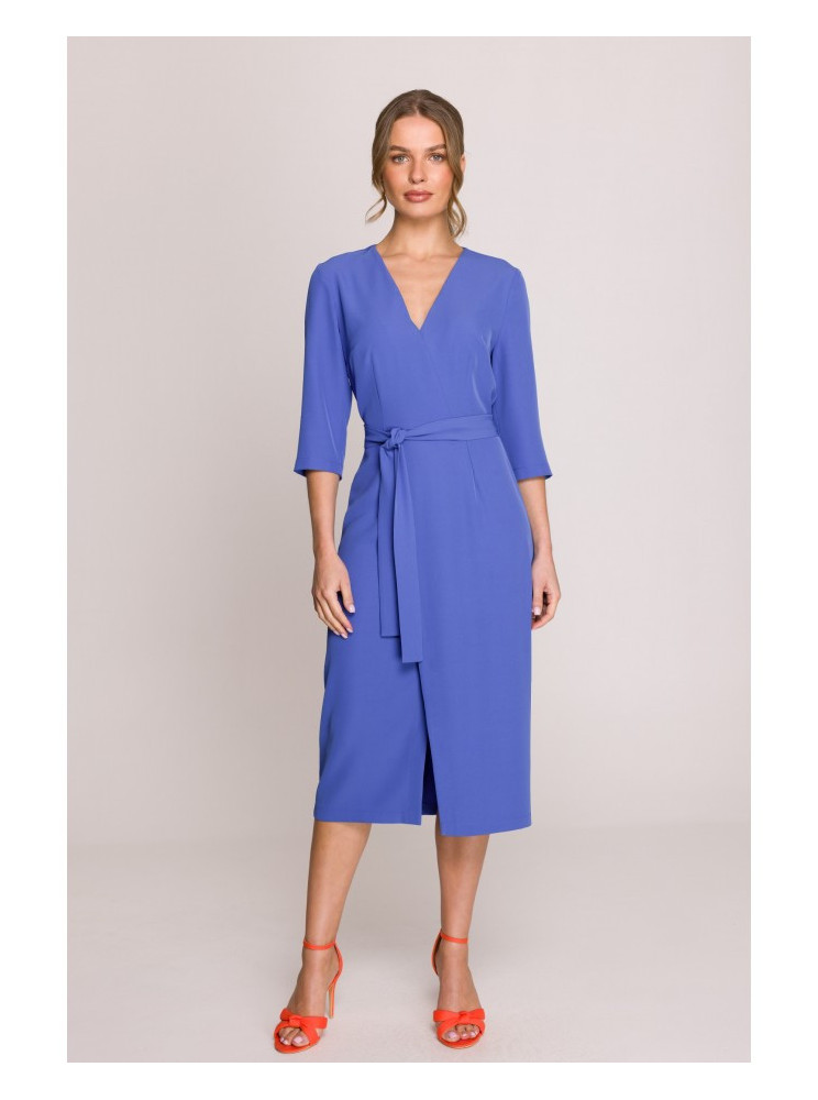 S396 Midi ilgio suknelė su klostėmis - mėlyna