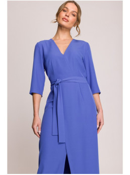 S396 Midi ilgio suknelė su klostėmis - mėlyna