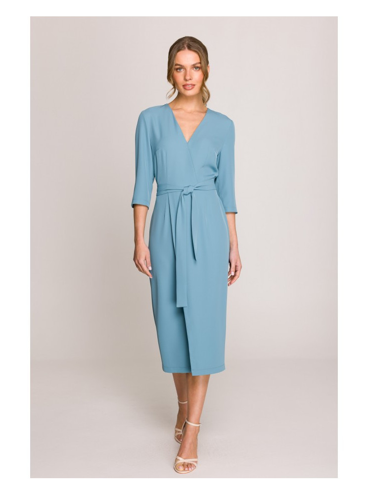 S396 Midi ilgio suknelė su klostėmis - dangaus mėlyna