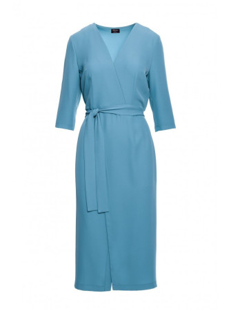 S396 Midi ilgio suknelė su klostėmis - dangaus mėlyna