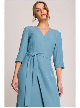 S396 Midi ilgio suknelė su klostėmis - dangaus mėlyna