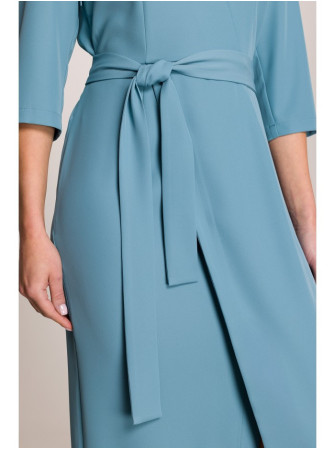 S396 Midi ilgio suknelė su klostėmis - dangaus mėlyna