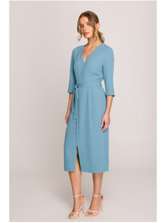 S396 Midi ilgio suknelė su klostėmis - dangaus mėlyna