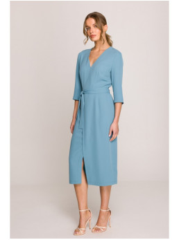 S396 Midi ilgio suknelė su klostėmis - dangaus mėlyna