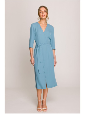 S396 Midi ilgio suknelė su klostėmis - dangaus mėlyna