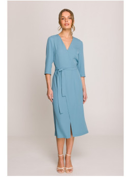 S396 Midi ilgio suknelė su klostėmis - dangaus mėlyna