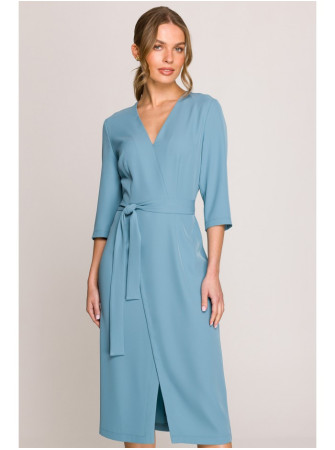 S396 Midi ilgio suknelė su klostėmis - dangaus mėlyna