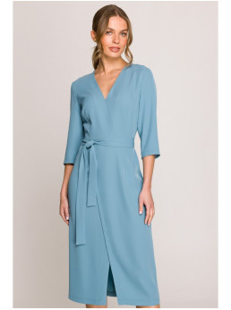 S396 Midi ilgio suknelė su klostėmis - dangaus mėlyna