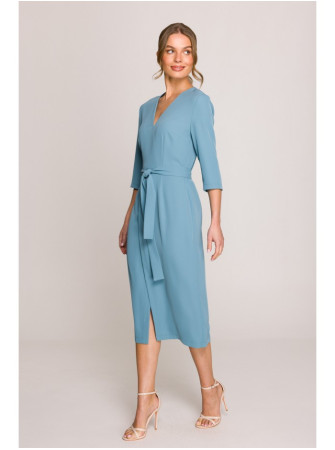 S396 Midi ilgio suknelė su klostėmis - dangaus mėlyna