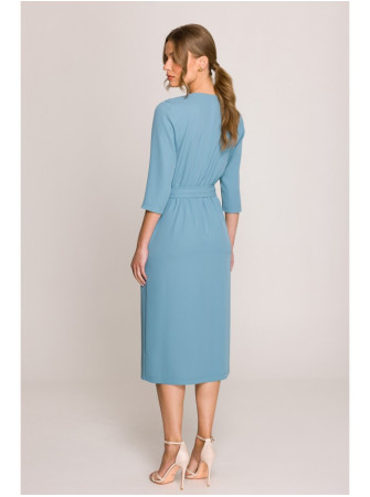 S396 Midi ilgio suknelė su klostėmis - dangaus mėlyna