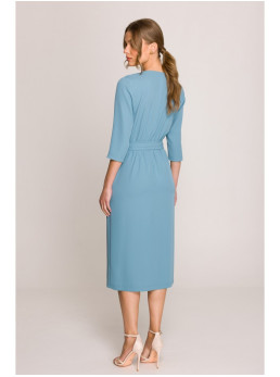 S396 Midi ilgio suknelė su klostėmis - dangaus mėlyna