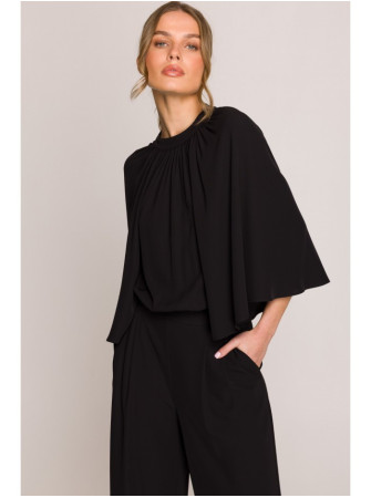 S397 Plataus silueto kombinezonas atvira nugara - juoda