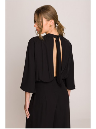 S397 Plataus silueto kombinezonas atvira nugara - juoda