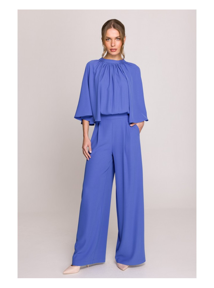 S397 Plačiarankoviai kombinezonas atvira nugara - mėlyna