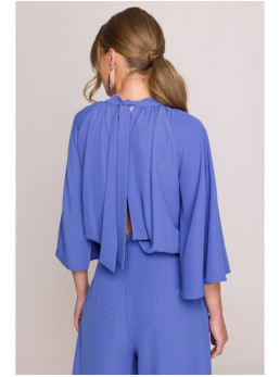 S397 Plačiarankoviai kombinezonas atvira nugara - mėlyna