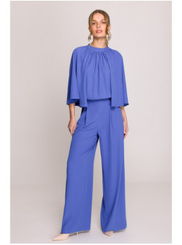 S397 Plačiarankoviai kombinezonas atvira nugara - mėlyna