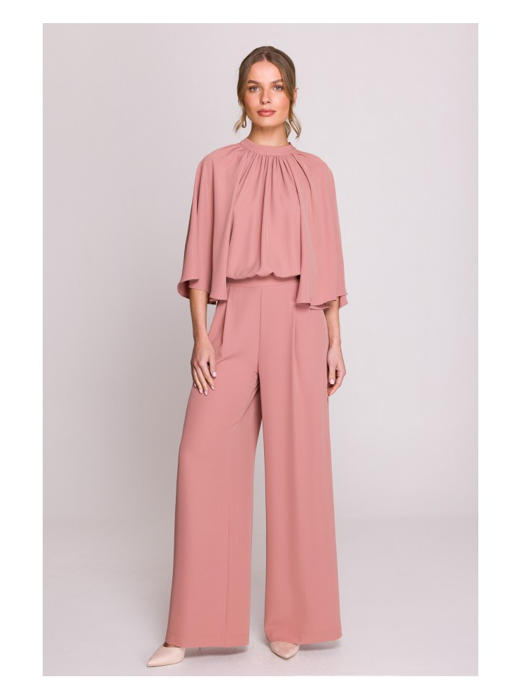 S397 Plataus silueto kombinezonas atvira nugara - rožių