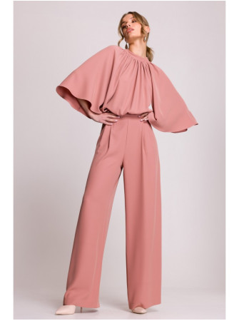 S397 Plataus silueto kombinezonas atvira nugara - rožių