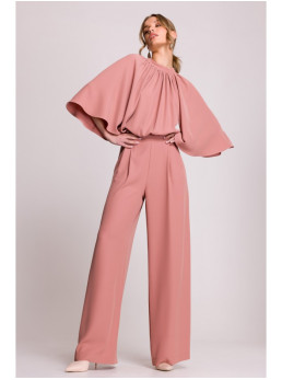 S397 Plataus silueto kombinezonas atvira nugara - rožių