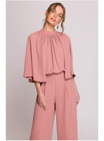 S397 Plataus silueto kombinezonas atvira nugara - rožių