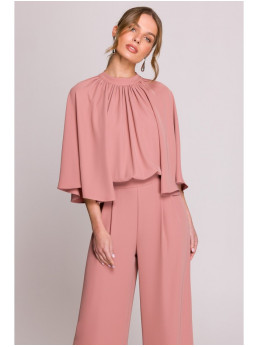 S397 Plataus silueto kombinezonas atvira nugara - rožių