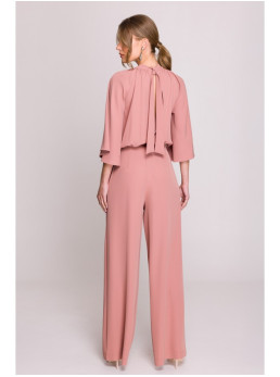 S397 Plataus silueto kombinezonas atvira nugara - rožių