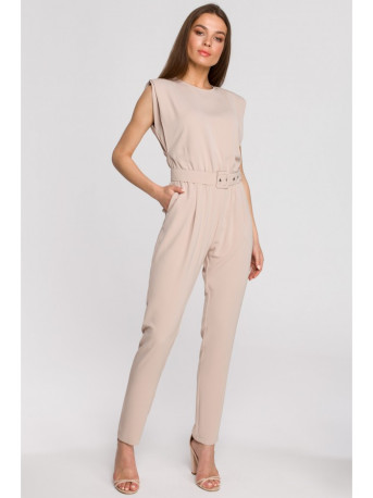 S259 Kombinezonas be rankovių su paminkštintais pečiais - smėlio spalvos