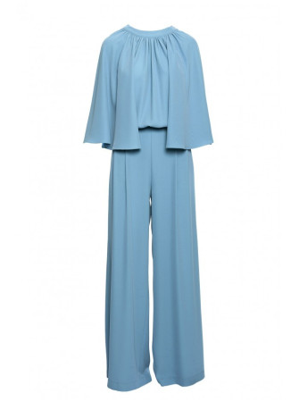 S397 Kombinezonas plačiomis rankovėmis ir atvira nugara - dangaus mėlyna