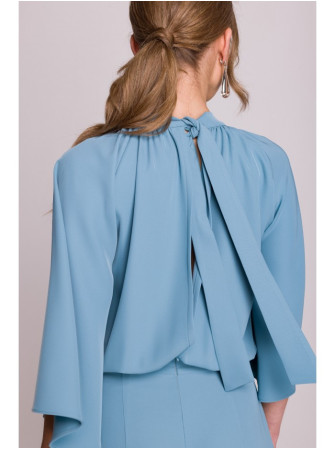 S397 Kombinezonas plačiomis rankovėmis ir atvira nugara - dangaus mėlyna