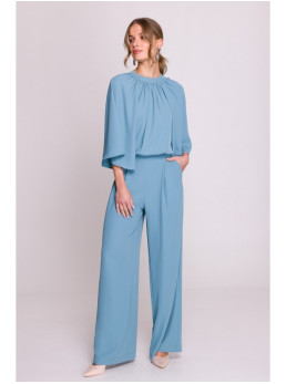 S397 Kombinezonas plačiomis rankovėmis ir atvira nugara - dangaus mėlyna