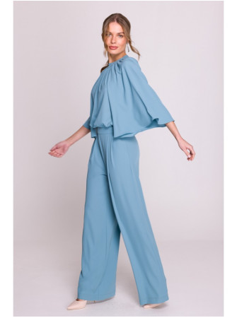 S397 Kombinezonas plačiomis rankovėmis ir atvira nugara - dangaus mėlyna