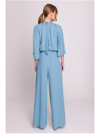 S397 Kombinezonas plačiomis rankovėmis ir atvira nugara - dangaus mėlyna
