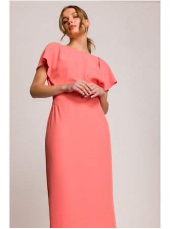 S398 Pieštuko silueto suknelė su skeltuku - oranžinė