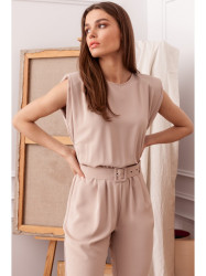 S259 Kombinezonas be rankovių su paminkštintais pečiais - smėlio spalvos