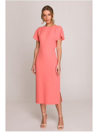 S398 Pieštuko silueto suknelė su skeltuku - oranžinė