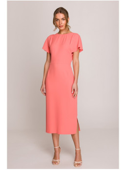 S398 Pieštuko silueto suknelė su skeltuku - oranžinė