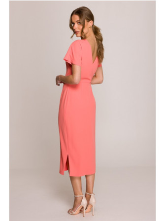 S398 Pieštuko silueto suknelė su skeltuku - oranžinė