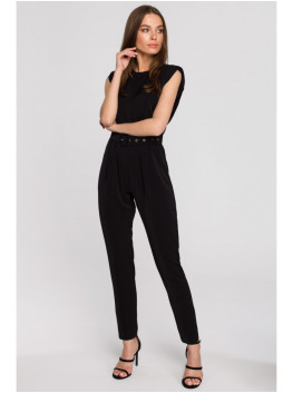 S259 Sleeveless jumpsuit with padded shoulders - black