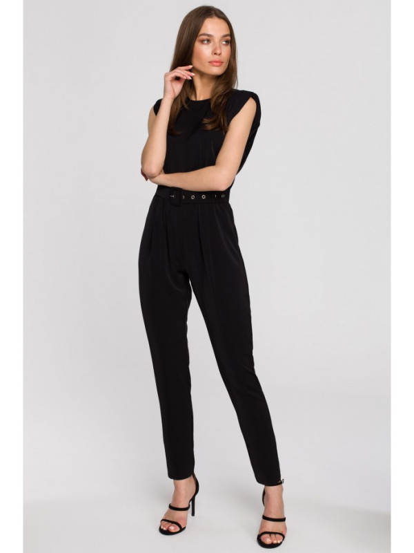 S259 Sleeveless jumpsuit with padded shoulders - black