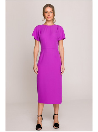 S398 Pieštuko silueto suknelė su skeltuku - levandų