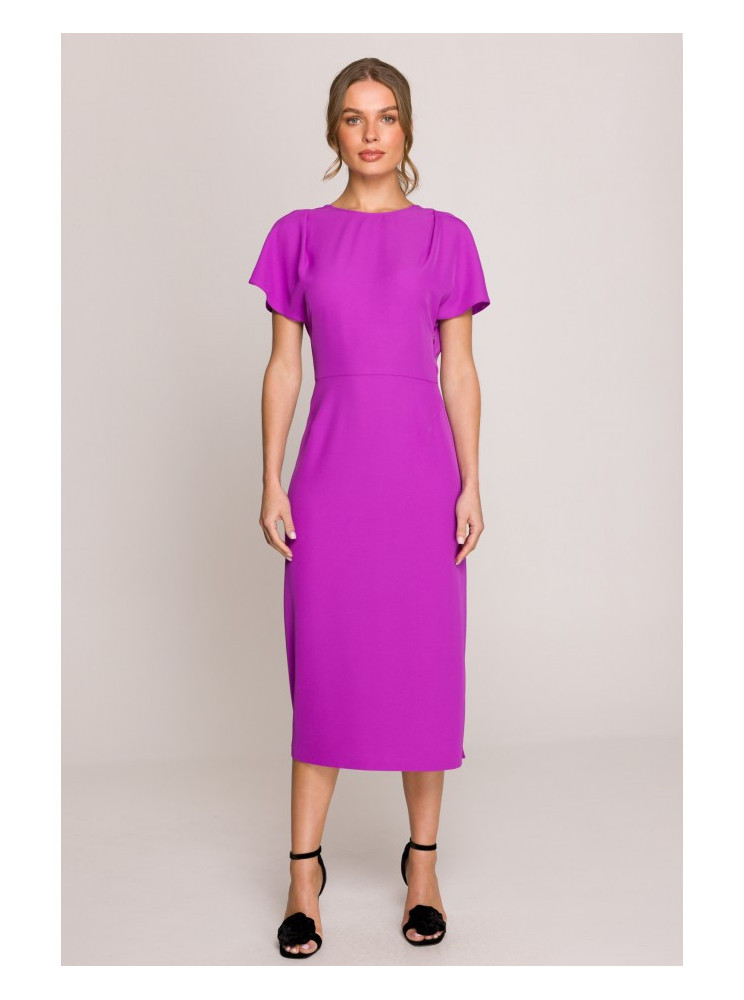 S398 Pieštuko silueto suknelė su skeltuku - levandų