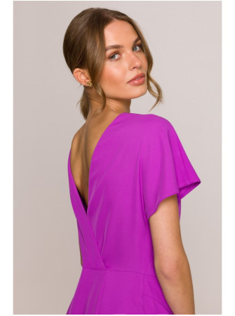 S398 Pieštuko silueto suknelė su skeltuku - levandų