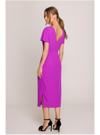 S398 Pieštuko silueto suknelė su skeltuku - levandų