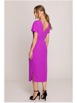 S398 Pieštuko silueto suknelė su skeltuku - levandų