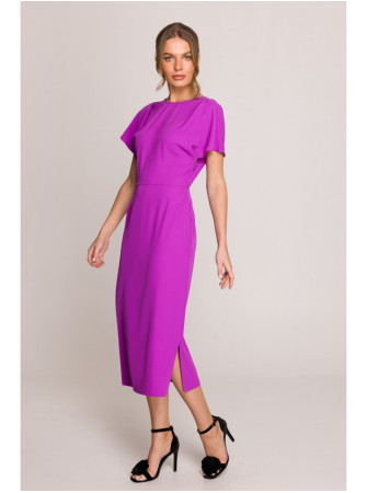 S398 Pieštuko silueto suknelė su skeltuku - levandų