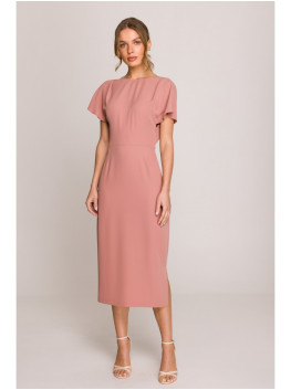 S398 Pieštuko silueto suknelė su skeltuku - rožių